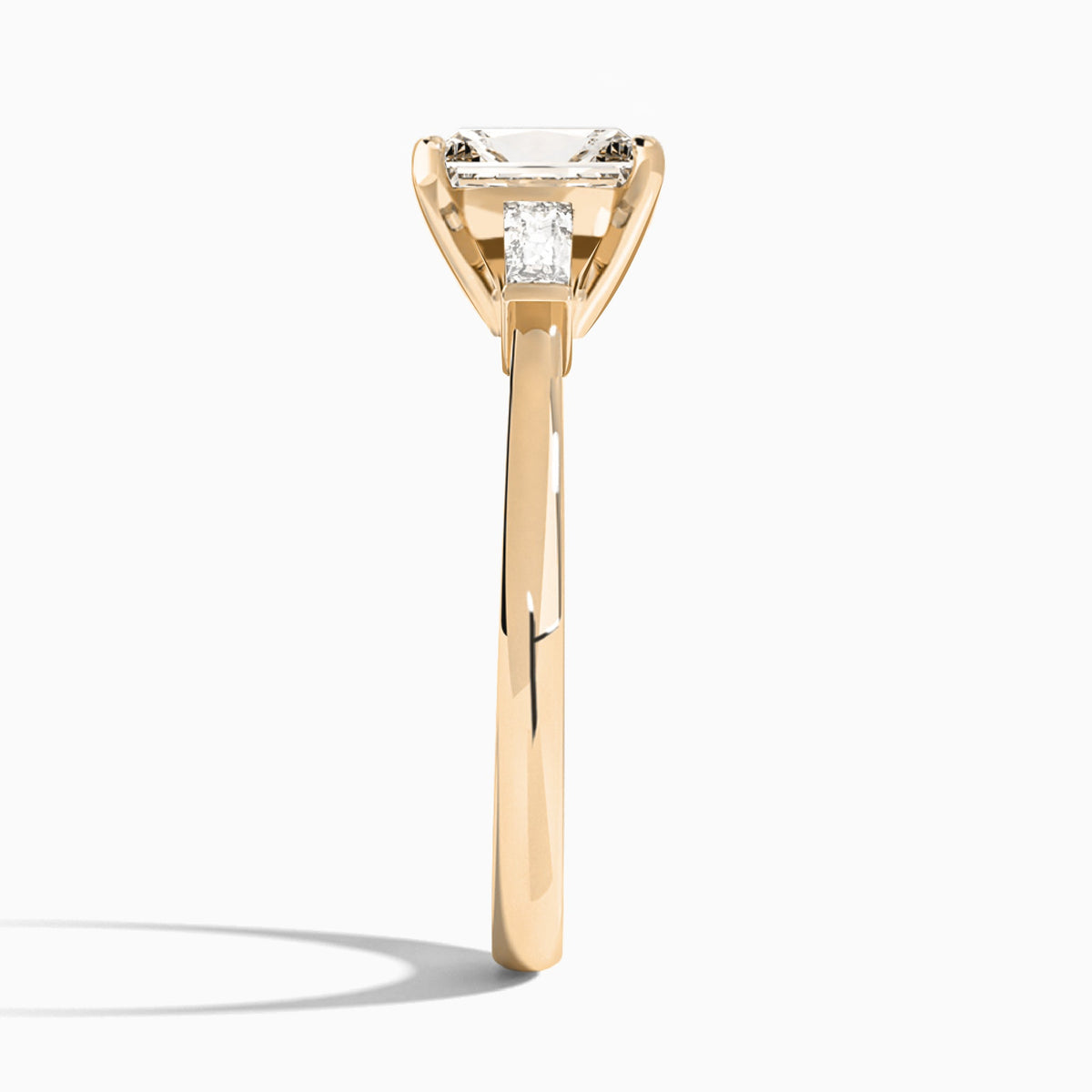 Radiant Tapered Baguette Lab Diamond Engagement Ring In 14K Rose Gold, Side View