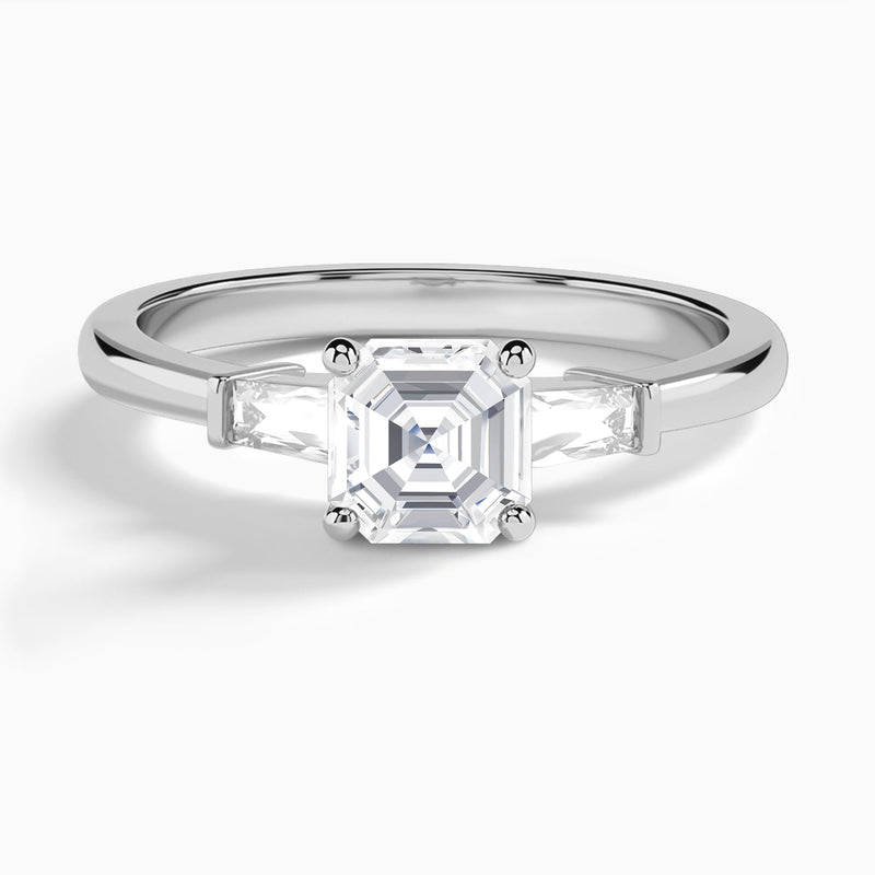 Asscher Tapered Baguette Lab Diamond Engagement Ring In 18K White Gold - Lucenjuri
