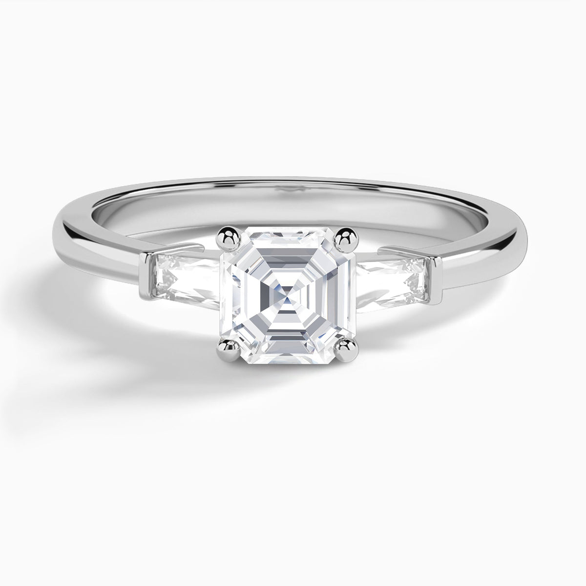 Asscher Tapered Baguette Lab Diamond Engagement Ring In 18K White Gold - Lucenjuri