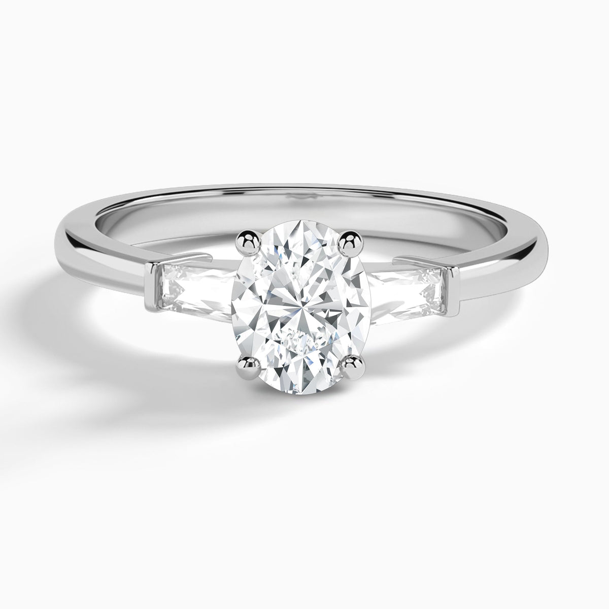 Oval Tapered Baguette Lab Diamond Engagement Ring In 18K White Gold - Lucenjuri