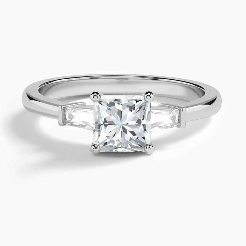 Princess Tapered Baguette Lab Diamond Engagement Ring In 14K White Gold - Lucenjuri