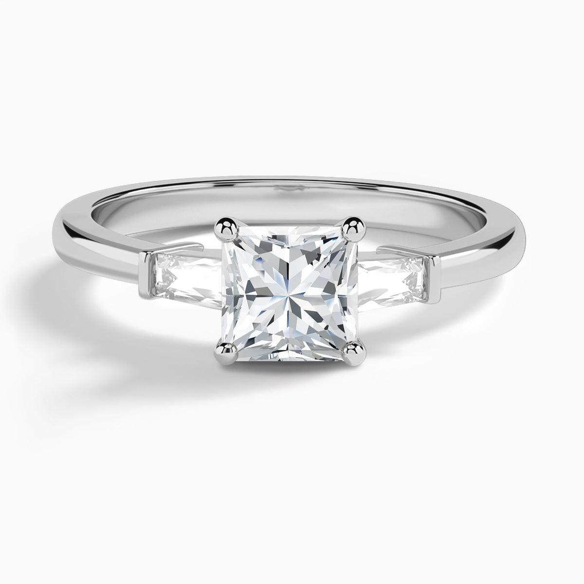 Princess Tapered Baguette Lab Diamond Engagement Ring In 14K White Gold - Lucenjuri