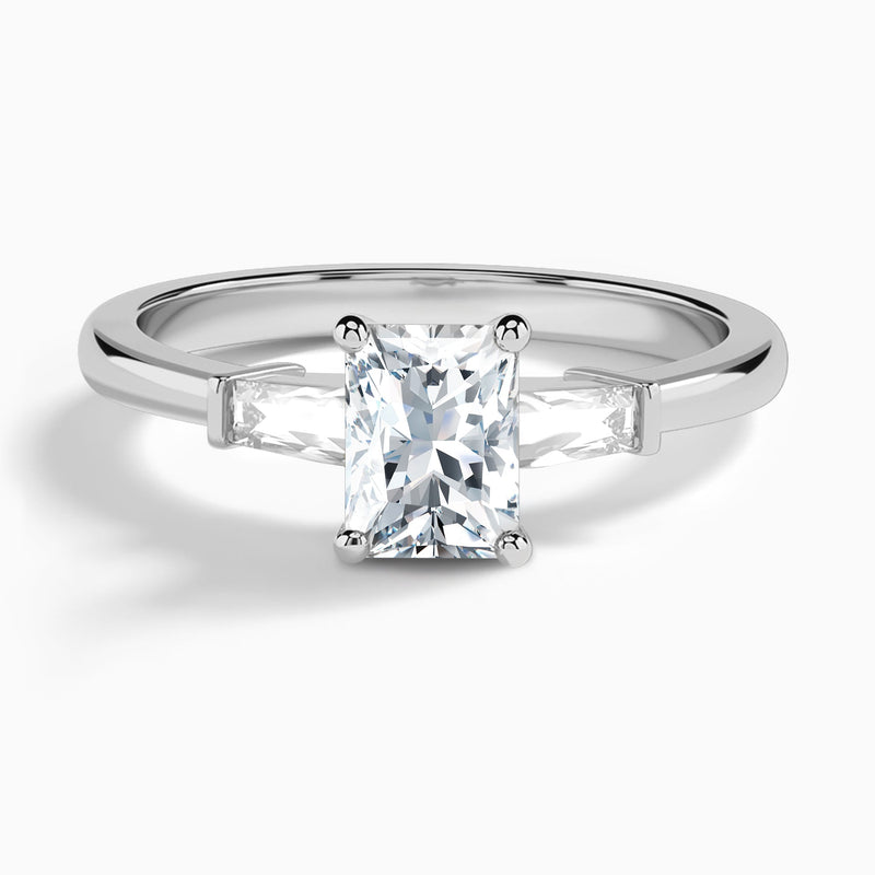 Radiant Tapered Baguette Lab Diamond Engagement Ring In 14K White Gold - Lucenjuri