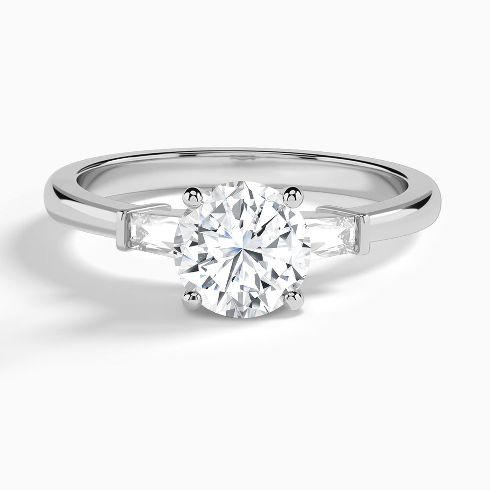 Round Tapered Baguette Lab Diamond Engagement Ring In 14K White Gold - Lucenjuri