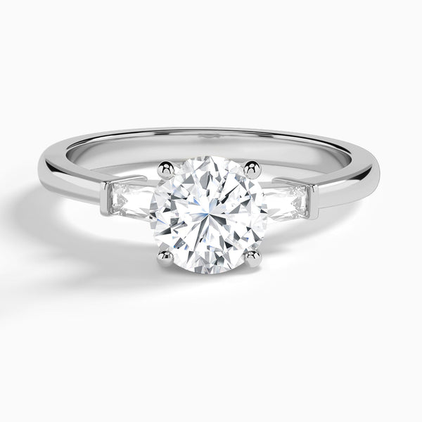 Round Tapered Baguette Lab Diamond Engagement Ring In 14K White Gold - Lucenjuri