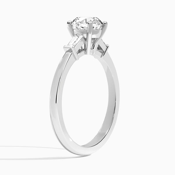Round Tapered Baguette Lab Diamond Engagement Ring In 14K White Gold, Angle View