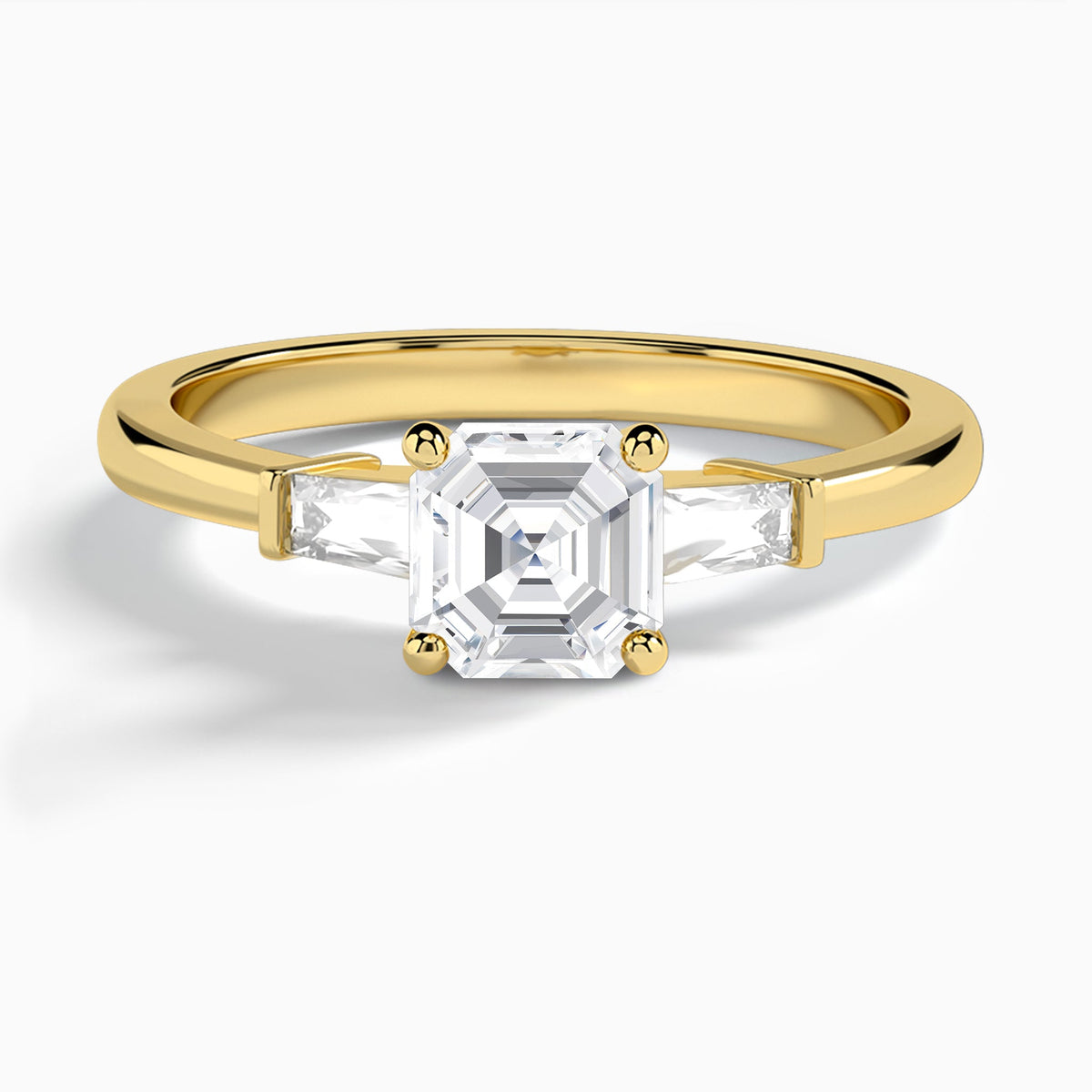 Asscher Tapered Baguette Lab Diamond Engagement Ring In 18K Yellow Gold - Lucenjuri