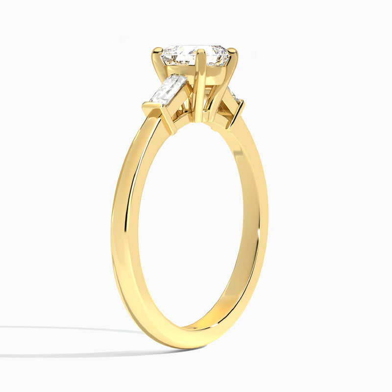 Asscher Tapered Baguette Lab Diamond Engagement Ring In 18K Yellow Gold, Angle View