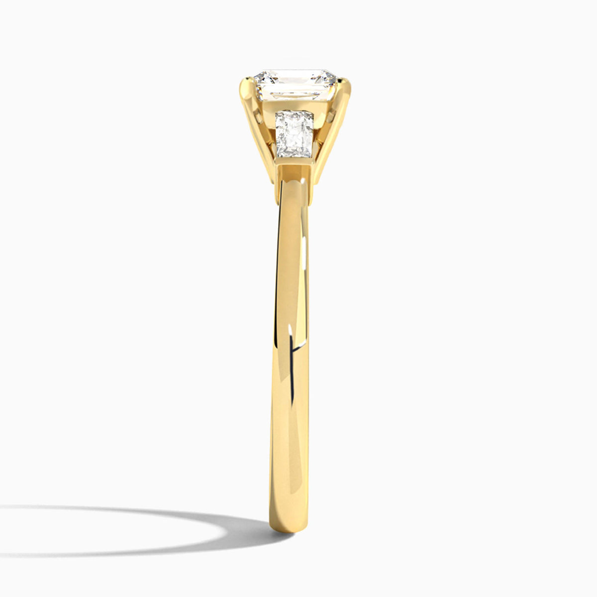Asscher Tapered Baguette Lab Diamond Engagement Ring In 18K Yellow Gold, Side View