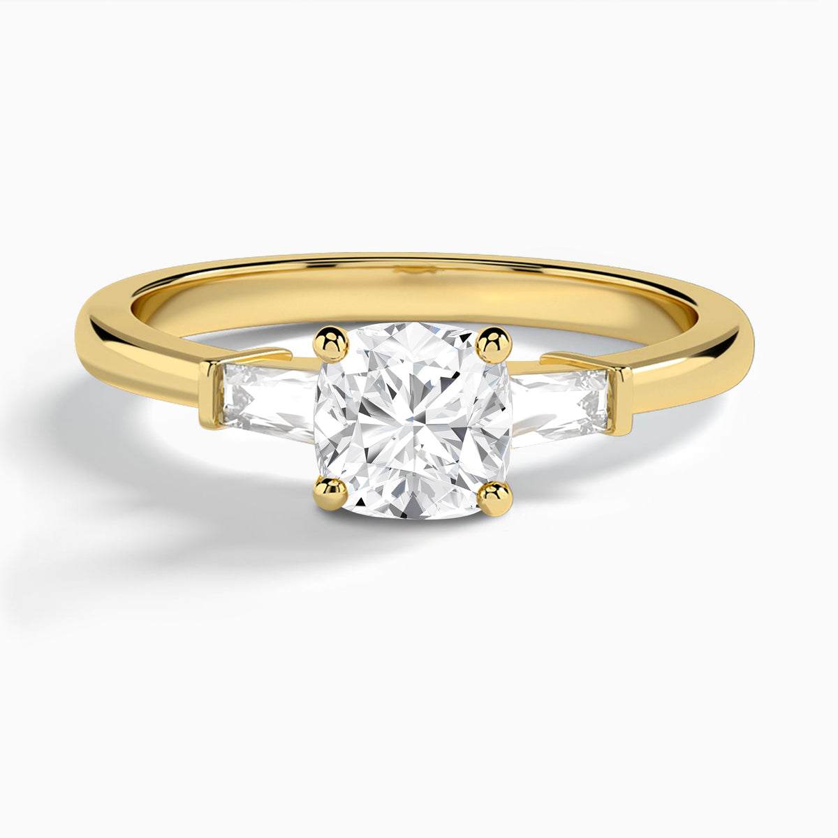 Cushion Tapered Baguette Lab Diamond Engagement Ring In 18K Yellow Gold - Lucenjuri