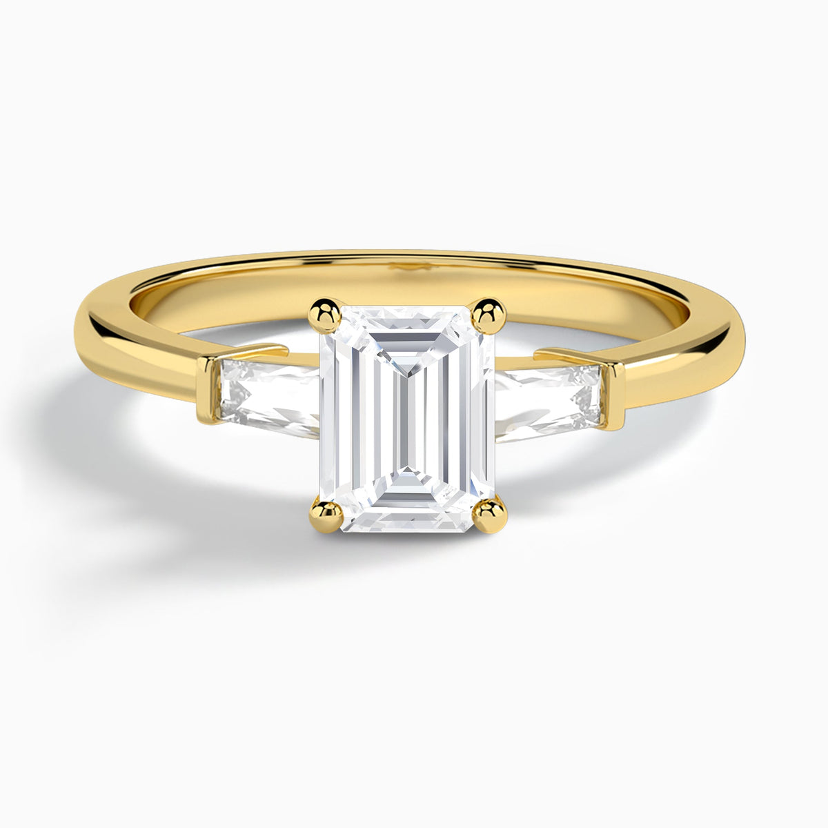 Emerald Tapered Baguette Lab Diamond Engagement Ring In 18K Yellow Gold - Lucenjuri