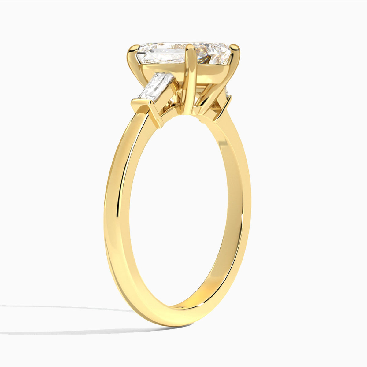 Emerald Tapered Baguette Lab Diamond Engagement Ring In 14K Yellow Gold, Angle View