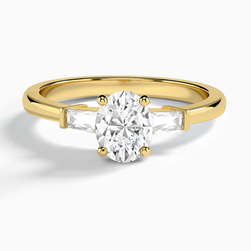 Oval Tapered Baguette Lab Diamond Engagement Ring In 14K Yellow Gold - Lucenjuri