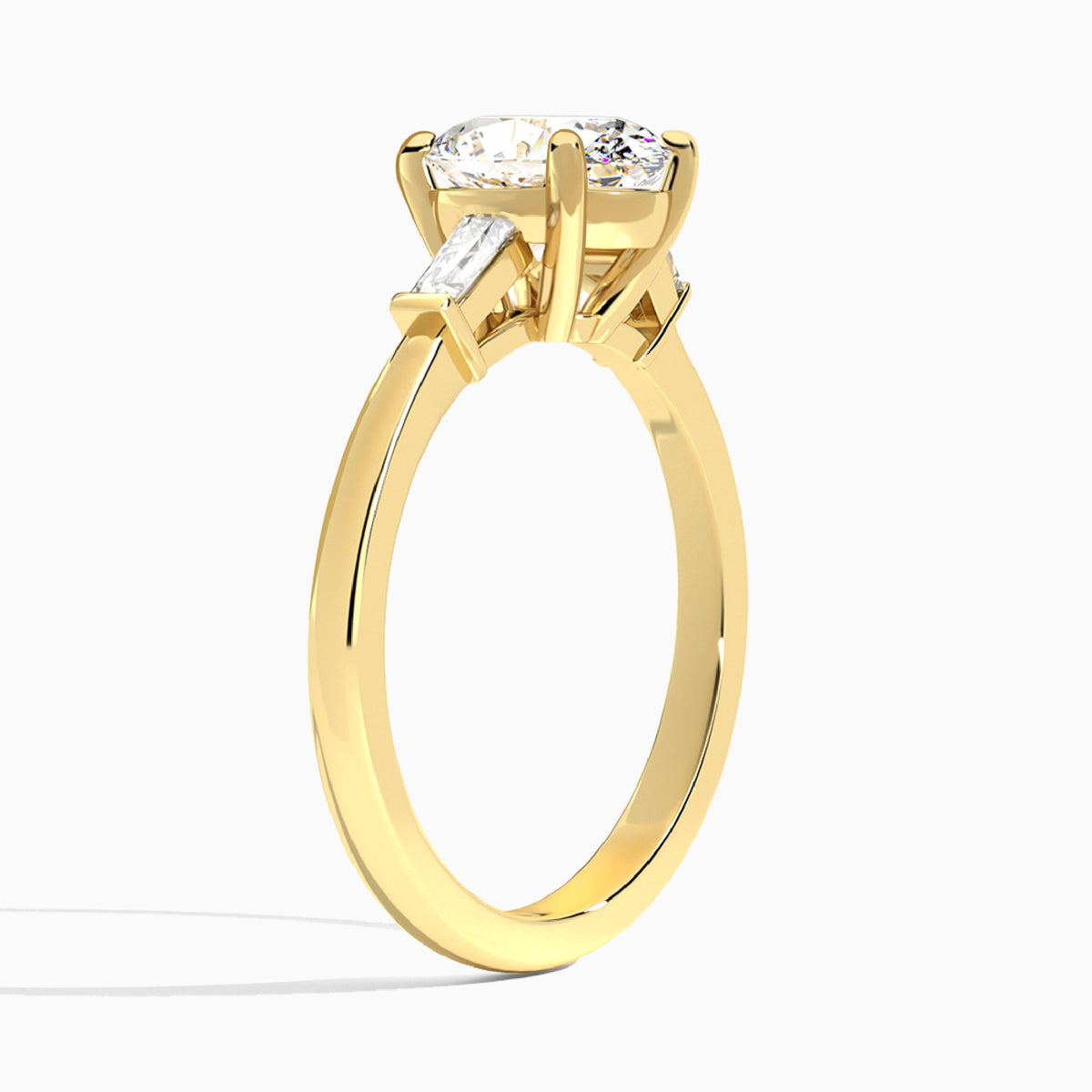 Oval Tapered Baguette Lab Diamond Engagement Ring In 14K Yellow Gold, Angle View
