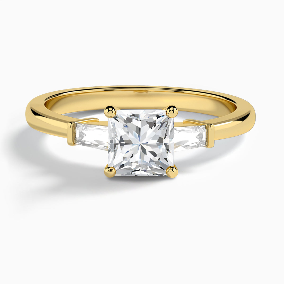 Princess Tapered Baguette Lab Diamond Engagement Ring In 18K Yellow Gold - Lucenjuri