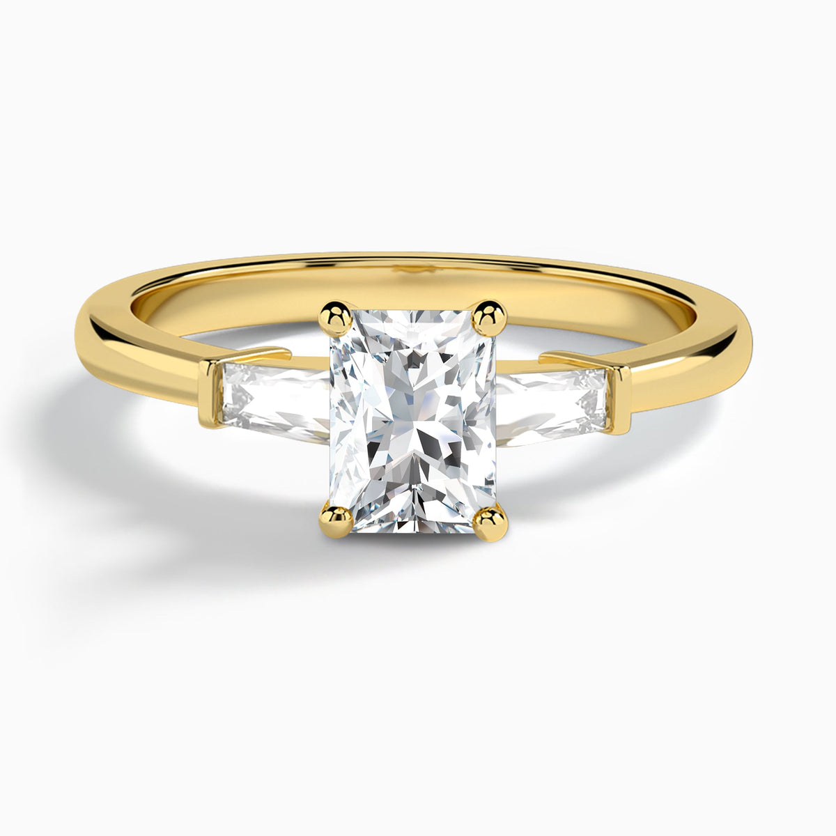 Radiant Tapered Baguette Lab Diamond Engagement Ring In 14K Yellow Gold - Lucenjuri