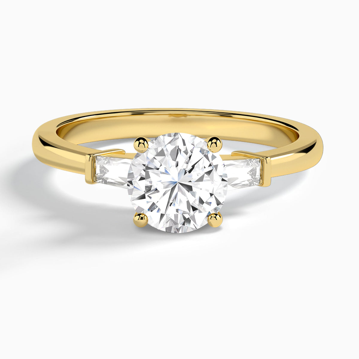 Round Tapered Baguette Lab Diamond Engagement Ring In 18K Yellow Gold - Lucenjuri