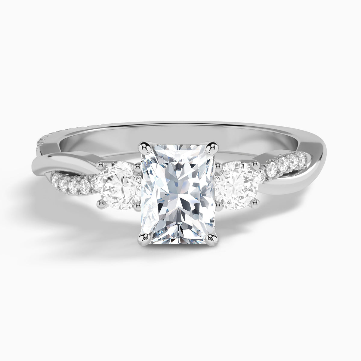 Radiant Three Stone Twisted Vine Lab Diamond Engagement Ring In Platinum - Lucenjuri