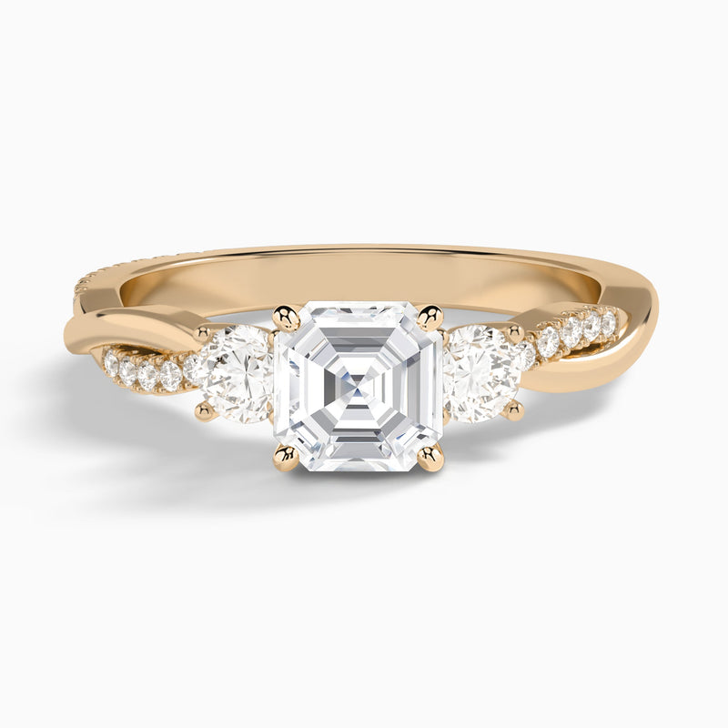 Asscher Three Stone Twisted Vine Lab Diamond Engagement Ring In 14K Rose Gold - Lucenjuri