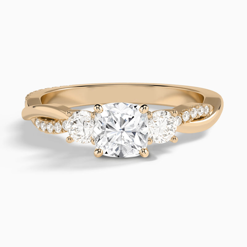 Cushion Three Stone Twisted Vine Lab Diamond Engagement Ring In 14K Rose Gold - Lucenjuri