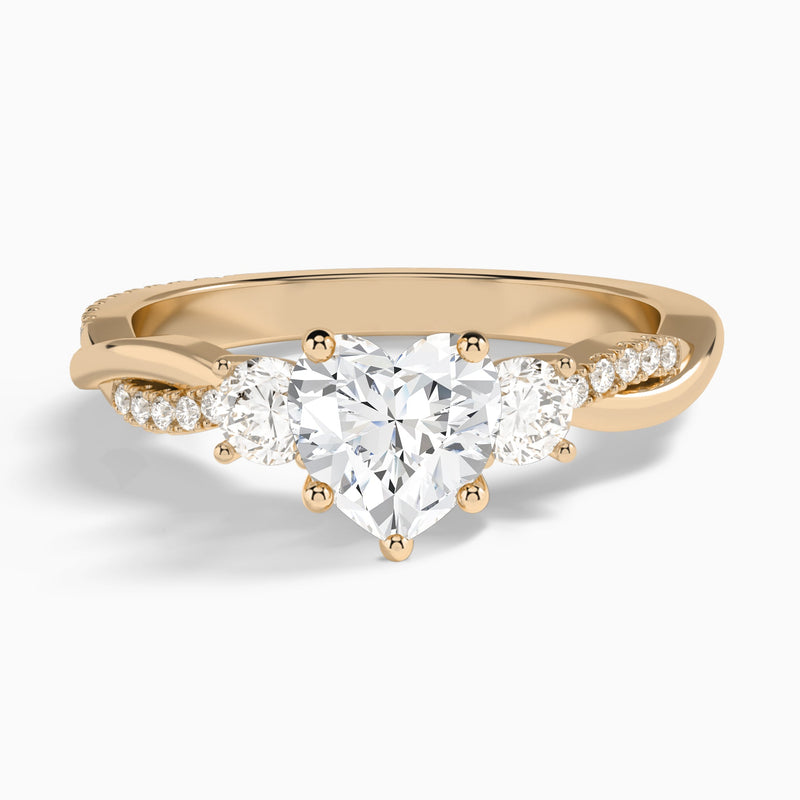 Heart Three Stone Twisted Vine Lab Diamond Engagement Ring In 14K Rose Gold - Lucenjuri