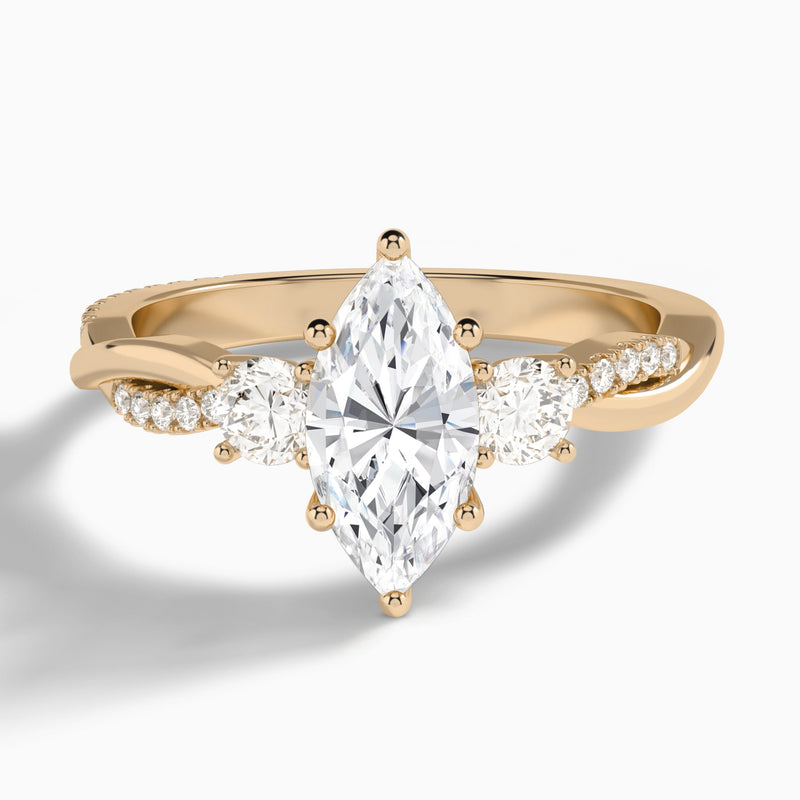 Marquise Three Stone Twisted Vine Lab Diamond Engagement Ring In 14K Rose Gold - Lucenjuri