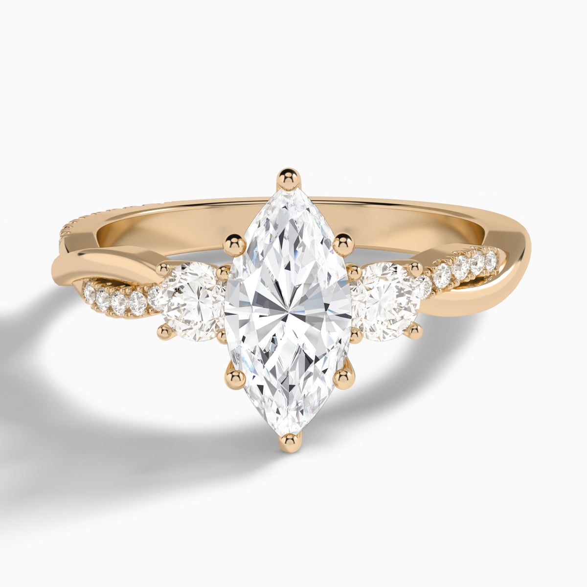 Marquise Three Stone Twisted Vine Lab Diamond Engagement Ring In 14K Rose Gold - Lucenjuri