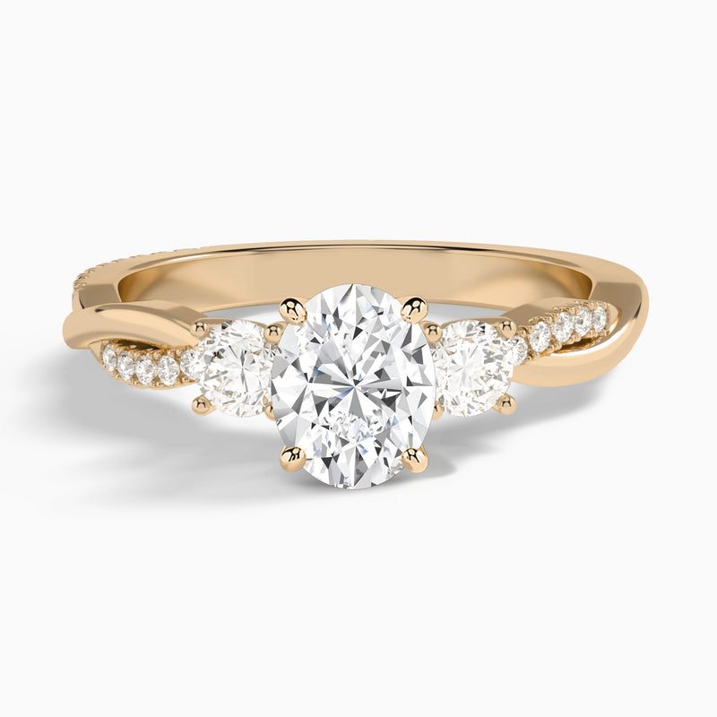Oval Three Stone Twisted Vine Lab Diamond Engagement Ring In 14K Rose Gold - Lucenjuri
