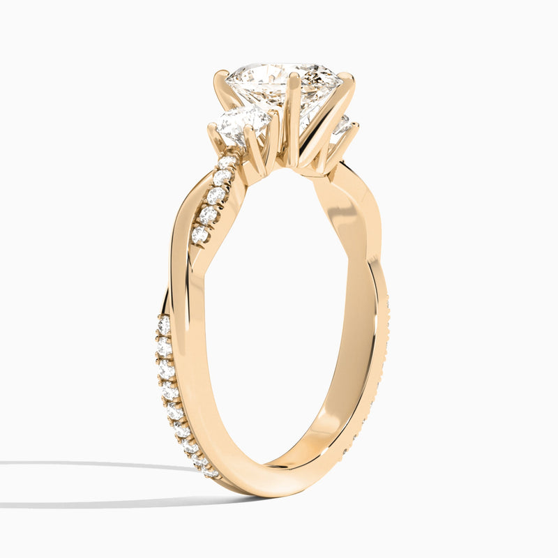 Oval Three Stone Twisted Vine Lab Diamond Engagement Ring In 14K Rose Gold, Angle View
