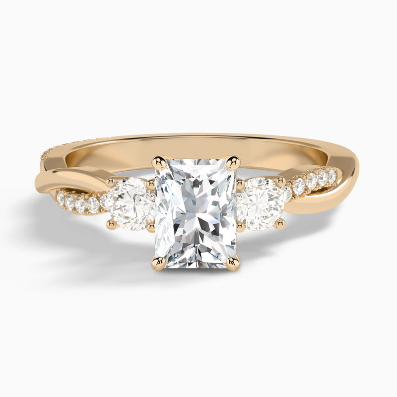 Radiant Three Stone Twisted Vine Lab Diamond Engagement Ring In 14K Rose Gold - Lucenjuri