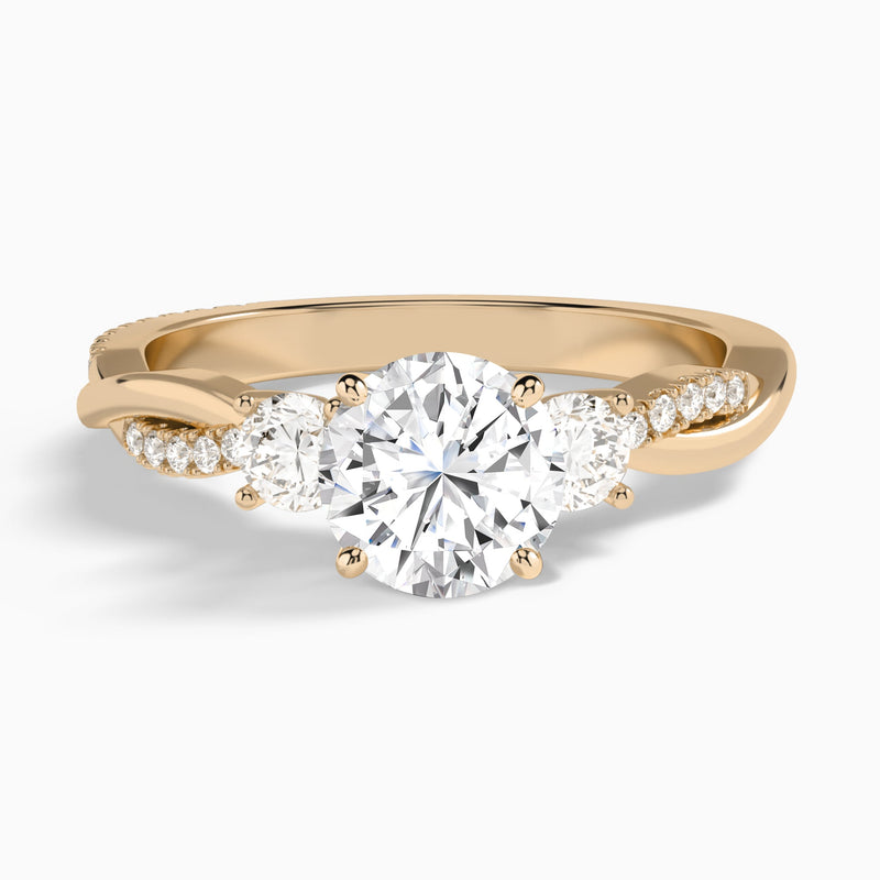 Round Three Stone Twisted Vine Lab Diamond Engagement Ring In 14K Rose Gold - Lucenjuri
