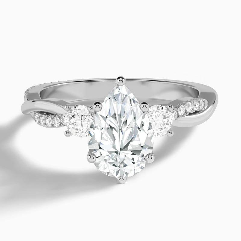Pear Three Stone Twisted Vine Lab Diamond Engagement Ring In 14K White Gold - Lucenjuri