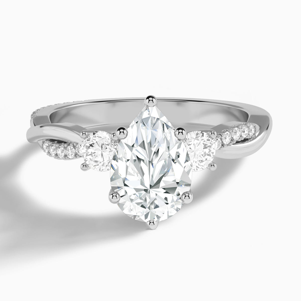 Pear Three Stone Twisted Vine Lab Diamond Engagement Ring In 14K White Gold - Lucenjuri