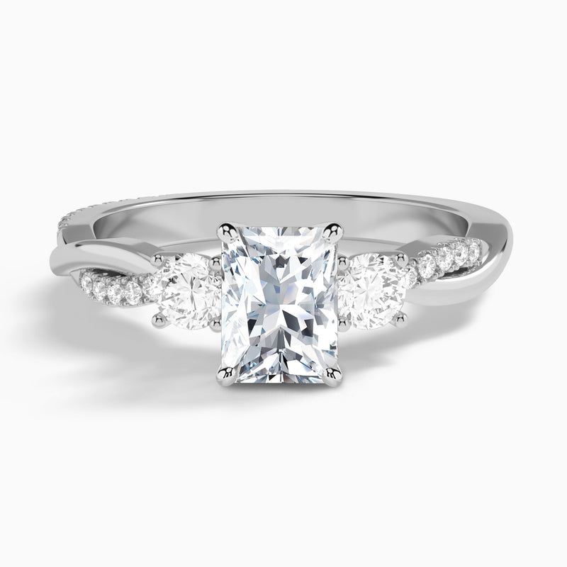 Radiant Three Stone Twisted Vine Lab Diamond Engagement Ring In 18K White Gold - Lucenjuri