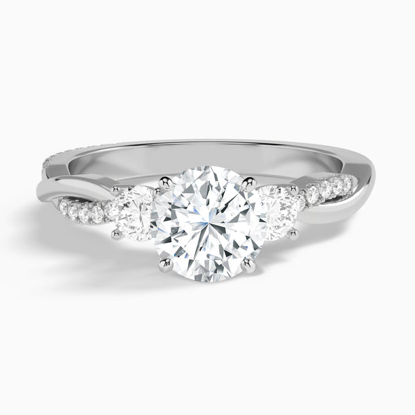 Round Three Stone Twisted Vine Lab Diamond Engagement Ring In 14K White Gold - Lucenjuri