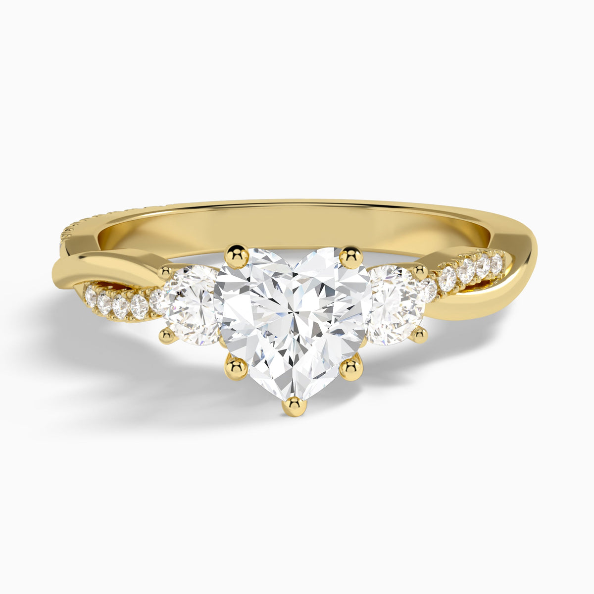 Heart Three Stone Twisted Vine Lab Diamond Engagement Ring In 18K Yellow Gold - Lucenjuri