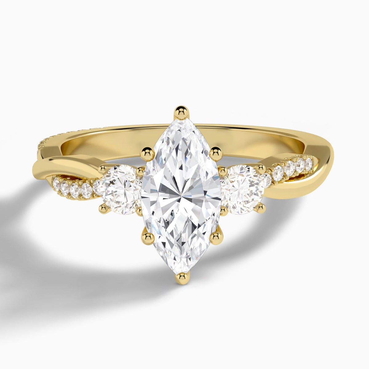 Marquise Three Stone Twisted Vine Lab Diamond Engagement Ring In 18K Yellow Gold - Lucenjuri