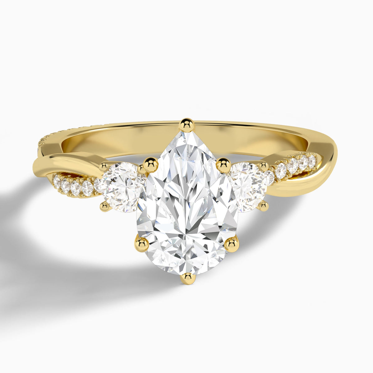 Pear Three Stone Twisted Vine Lab Diamond Engagement Ring In 18K Yellow Gold - Lucenjuri