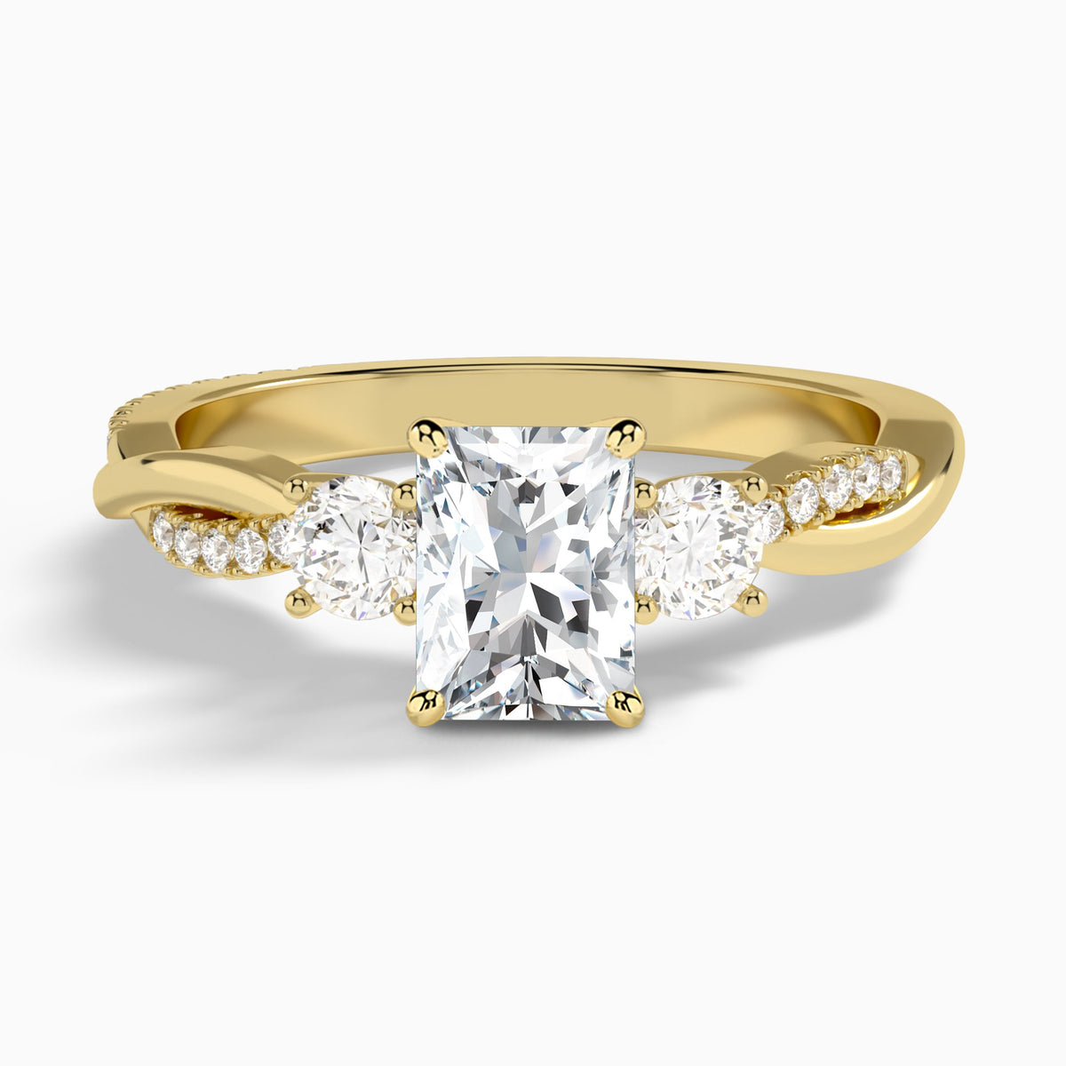 Radiant Three Stone Twisted Vine Lab Diamond Engagement Ring In 18K Yellow Gold - Lucenjuri