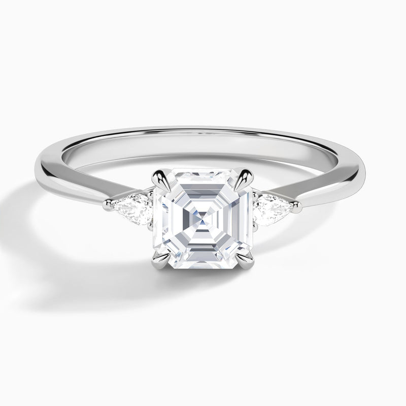 Asscher Dulcie Three Stone Lab Grown Diamond Engagement Ring In Platinum - Lucenjuri