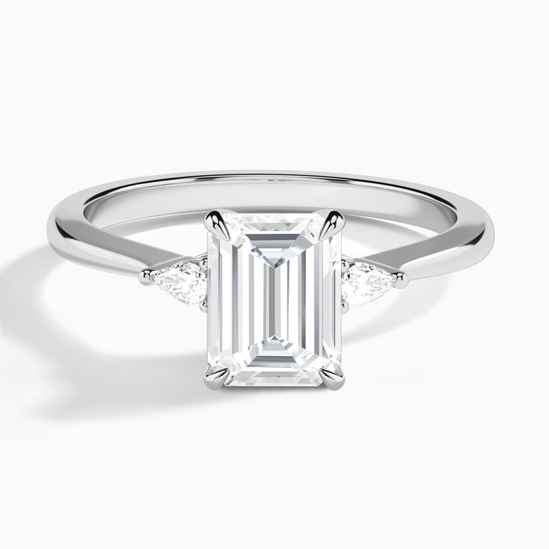Emerald Dulcie Three Stone Lab Grown Diamond Engagement Ring In Platinum - Lucenjuri