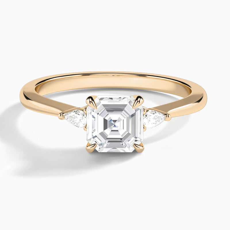 Asscher Dulcie Three Stone Lab Diamond Engagement Ring In 14K Rose Gold - Lucenjuri