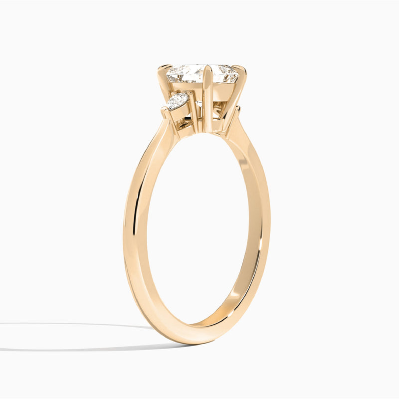 Asscher Dulcie Three Stone Lab Diamond Engagement Ring In 14K Rose Gold, Angle View