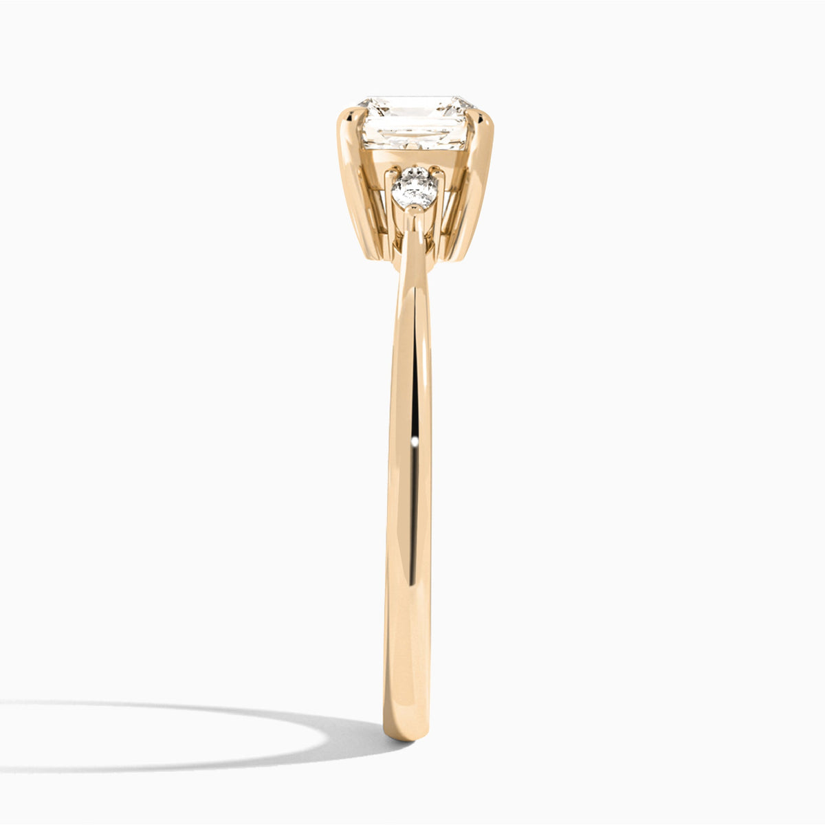 Asscher Dulcie Three Stone Lab Diamond Engagement Ring In 14K Rose Gold, Side View
