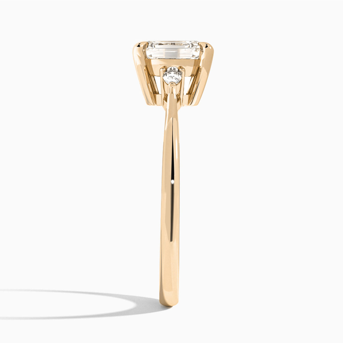 Emerald Dulcie Three Stone Lab Diamond Engagement Ring In 14K Rose Gold, Side View
