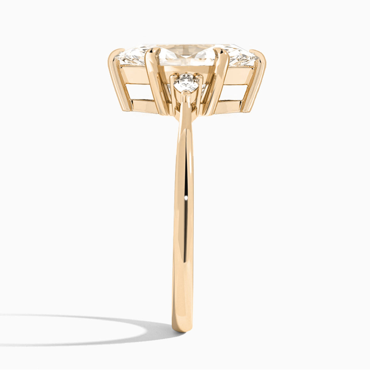 Marquise Dulcie Three Stone Lab Diamond Engagement Ring In 14K Rose Gold, Side View