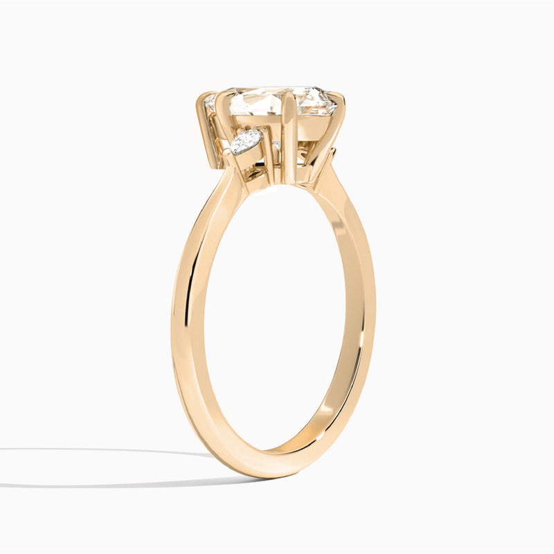 Pear Dulcie Three Stone Lab Diamond Engagement Ring In 14K Rose Gold, Angle View