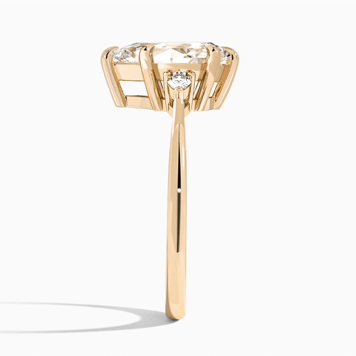 Pear Dulcie Three Stone Lab Diamond Engagement Ring In 14K Rose Gold, Side View
