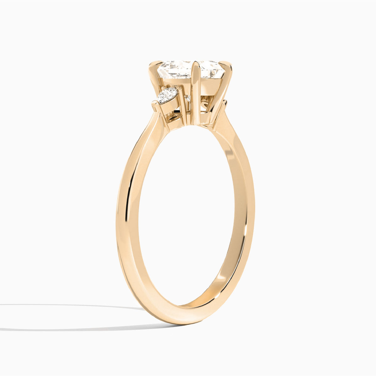 Princess Dulcie Three Stone Lab Diamond Engagement Ring In 14K Rose Gold, Angle View