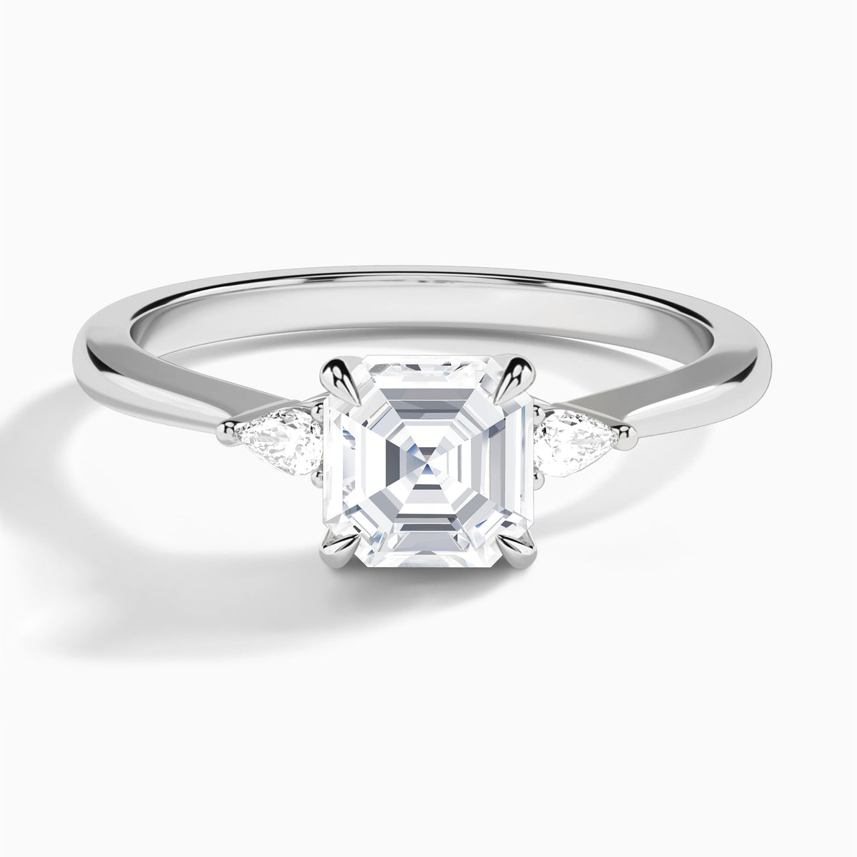 Asscher Dulcie Three Stone Lab Diamond Engagement Ring In 18K White Gold - Lucenjuri
